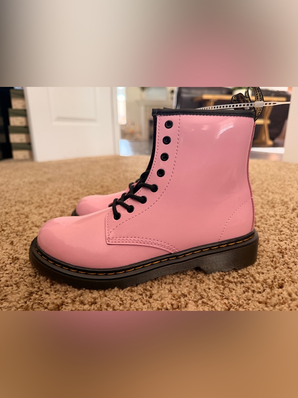 Dr. Martens Pink Patent Lace-Up Combat Boots